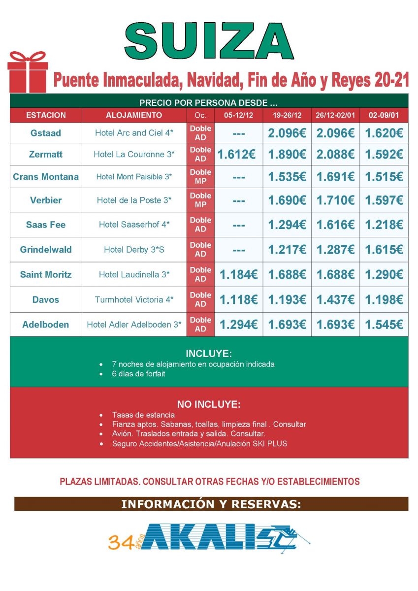 SUIZA Inmaculada Navidad Fin de Año Reyes