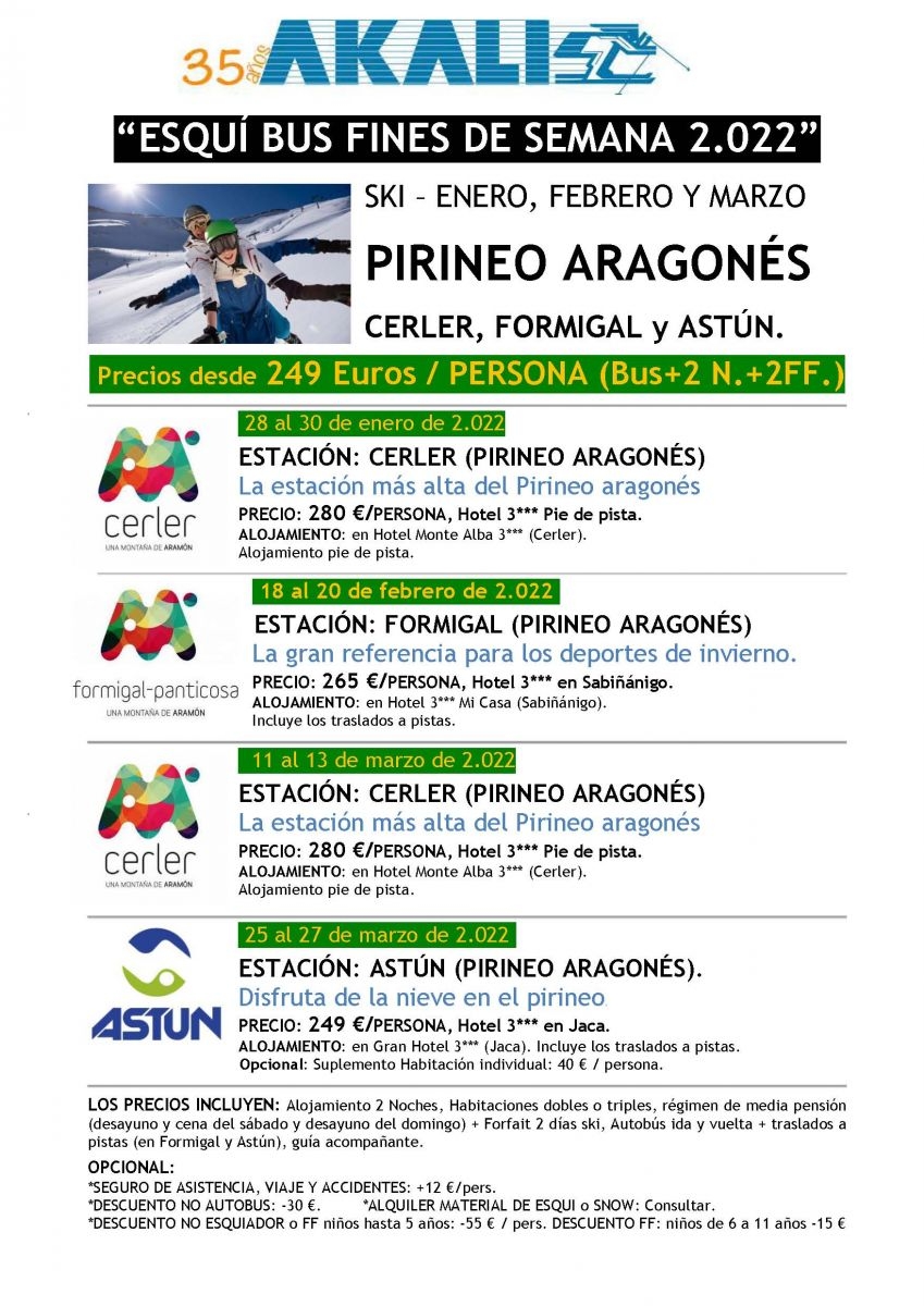 Ski Bus Fines de Semana 2022 Pirineo Aragonés